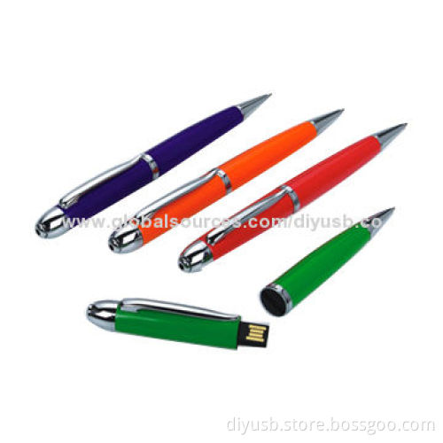 Pen-shaped USB Flash Drives with Lifetime Warranty and 64MB to 32GB Storage Capacity Range